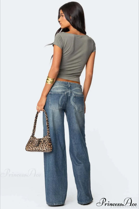 Relaxed Wide-Leg Printed Full-Length Jeans