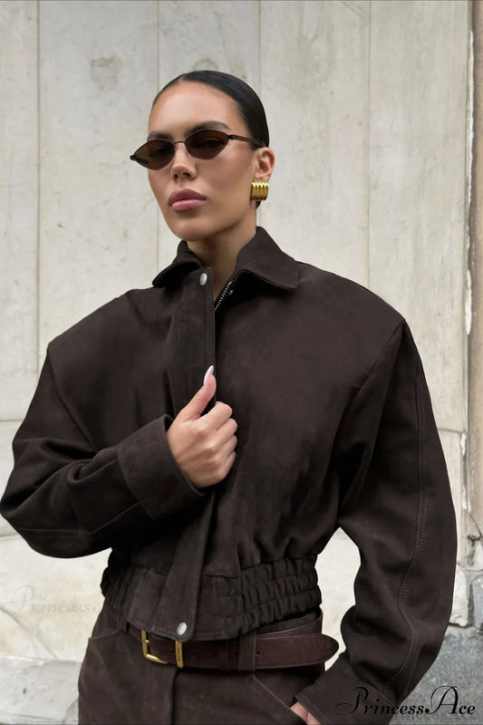 Retro Distressed Brown Collar Short Coat