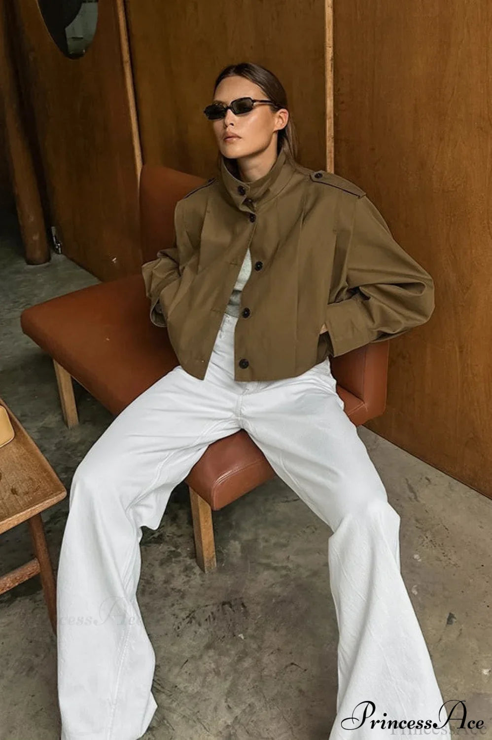 Retro Khaki Lapel Single-Breasted Jacket