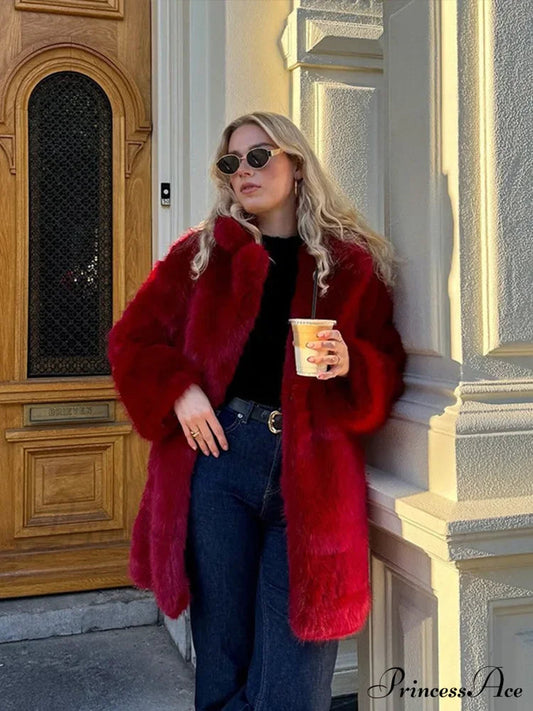 Retro Red Faux Fur Coat