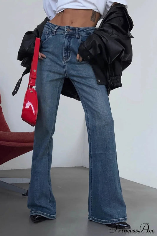 Retro Washed High Waist Slim Flare Jeans