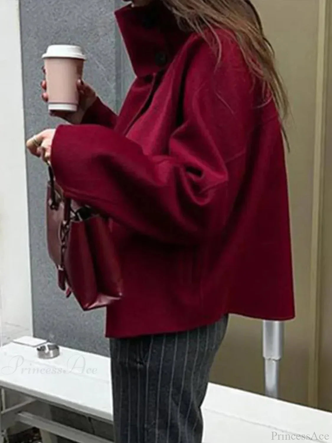 Retro Wine Red Casual Coat Coats-241208