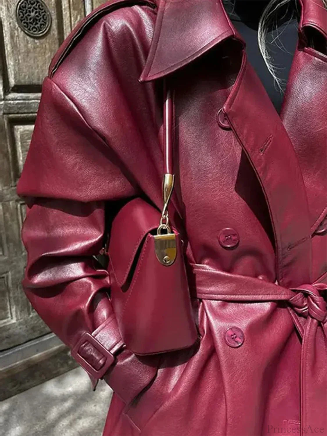 Retro Wine Red Double Breasted Coat Coats-241208