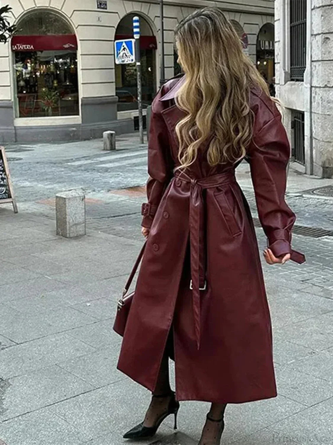 Retro Wine Red Double Breasted Coat Coats-241208