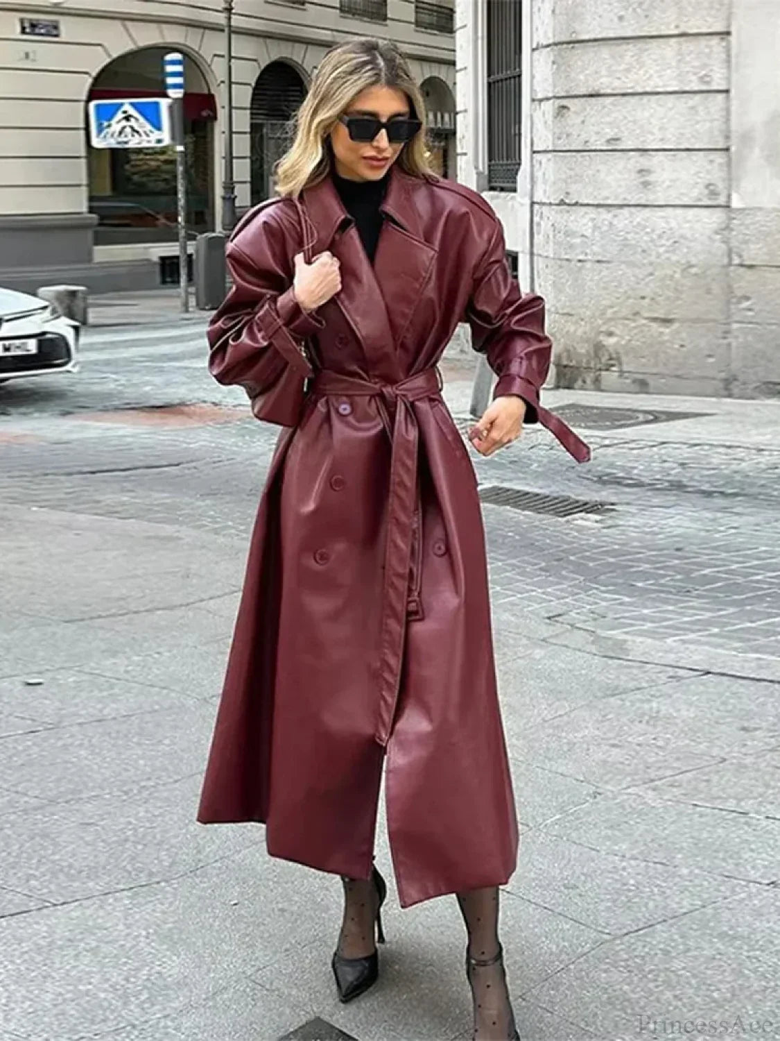 Retro Wine Red Double Breasted Coat Coats-241208