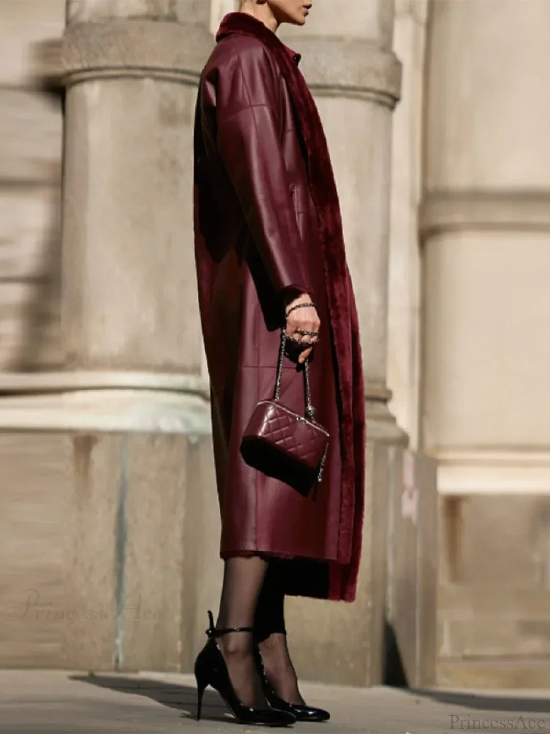 Reversible Burgundy Faux Fur Coat Coats-241208