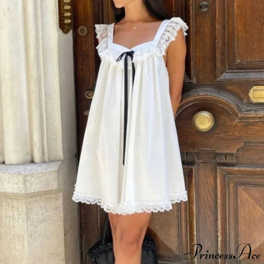 Ribbon Bow Babydoll Mini Dress