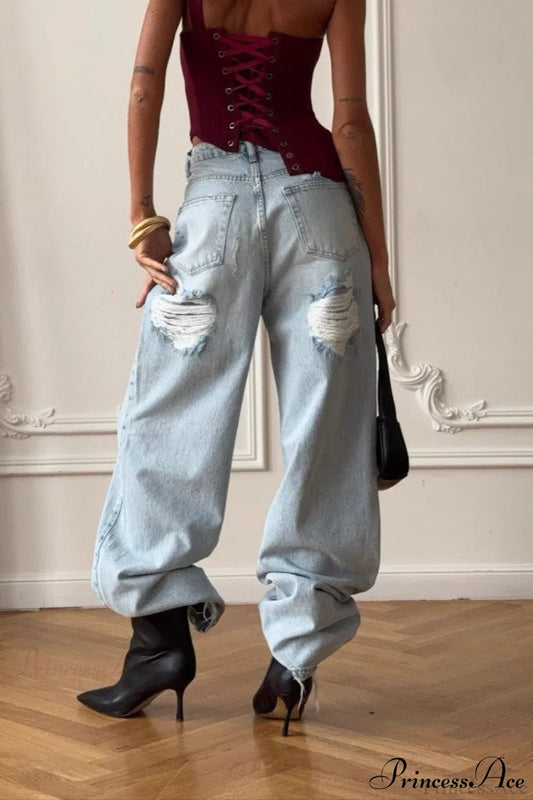 Ripped Vintage Straight Wide-Leg Ankle-Length Jeans