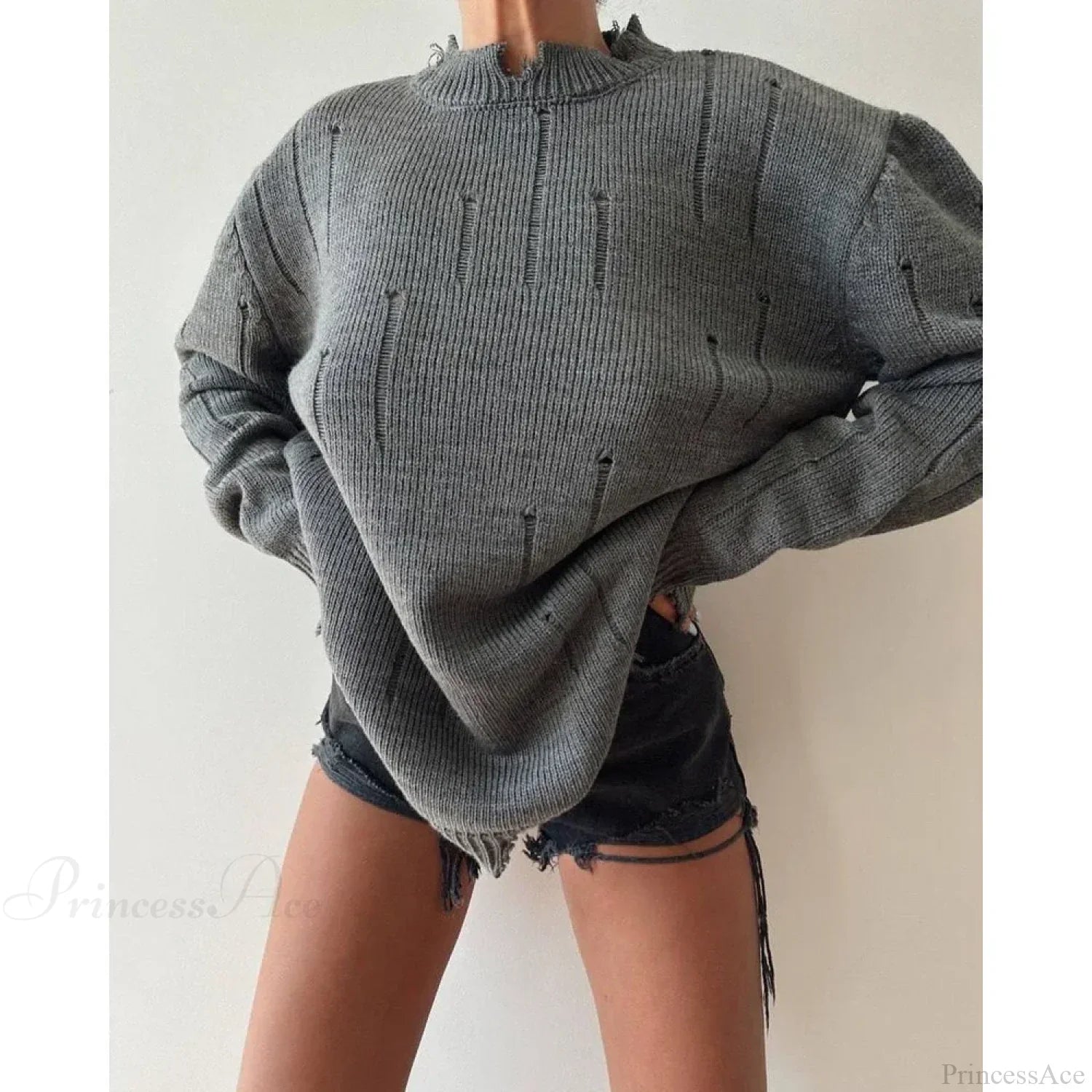 Ripped Y2K Casual Long Sleeve Sweater
