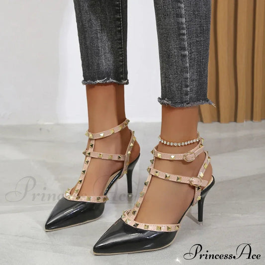 Rivets Sandals Summer Thick Fine High-Heeled Pointed Stiletto Nightclub High Heel
