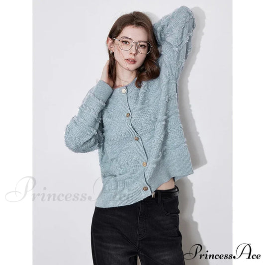 Round Neck Jacquard Embroidered Cardigan