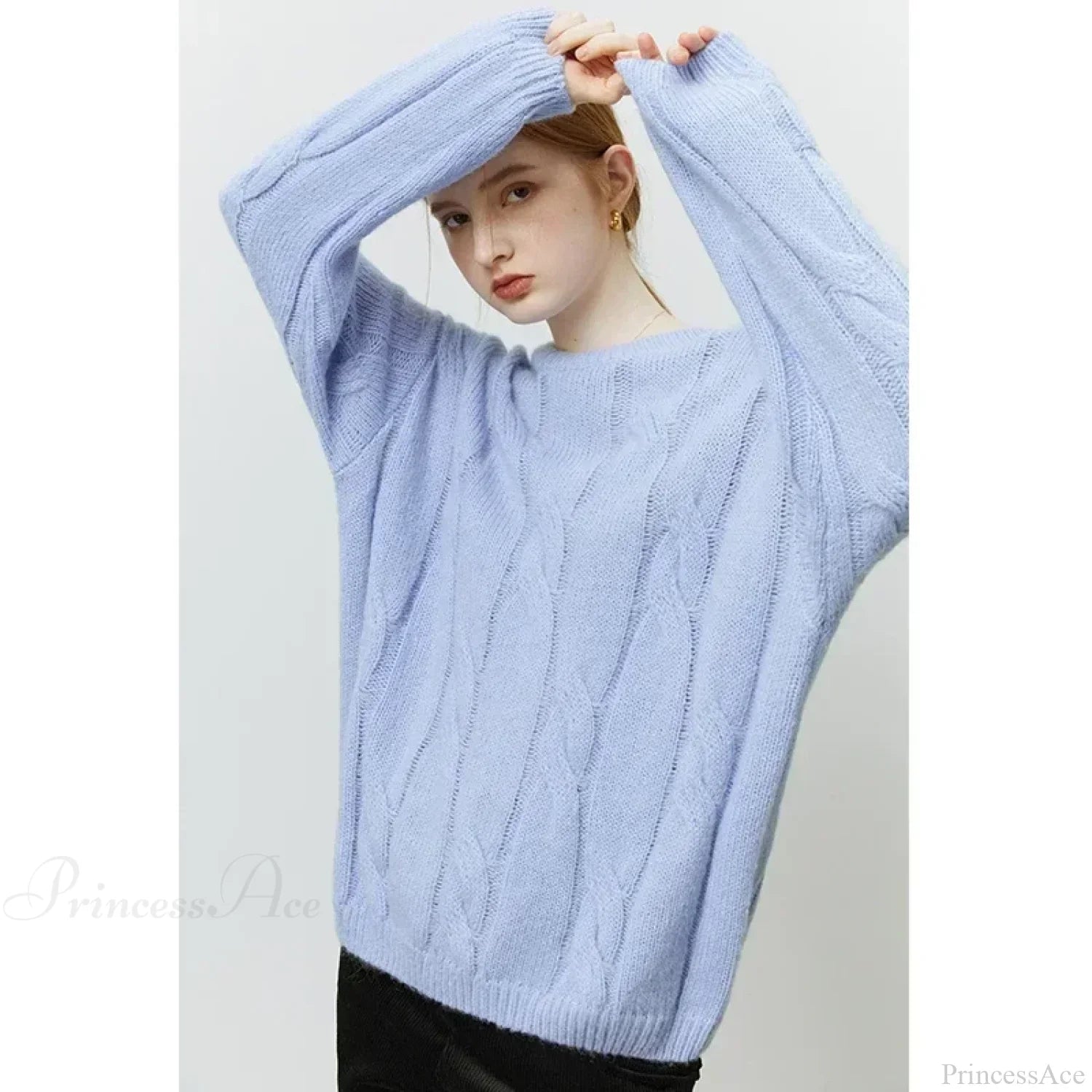 Round Neck Twisted Mohair Casual Solid Full Sleeve Christmas Sweater Lavender / Xs Sweaters-L