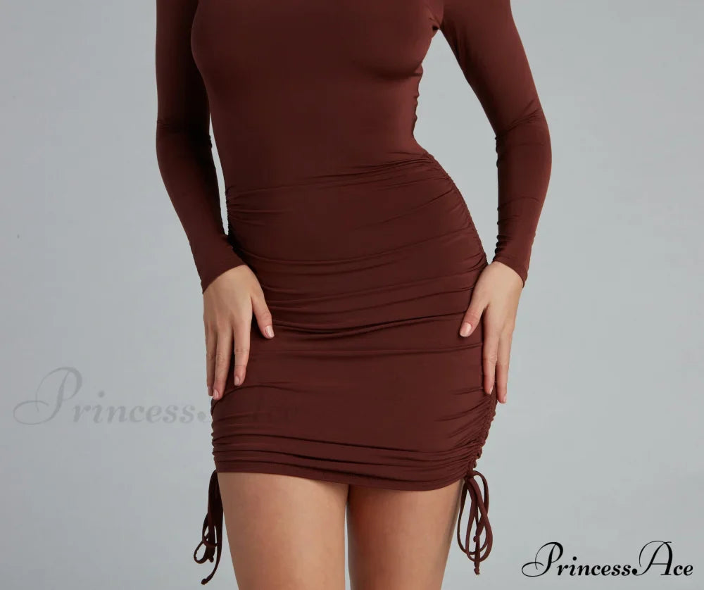 Ruched Babe Long Charming Sleeve Mini Dress Casual Dresses