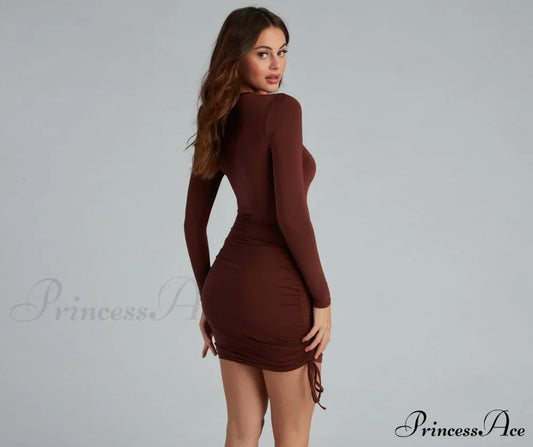 Ruched Babe Long Charming Sleeve Mini Dress Casual Dresses