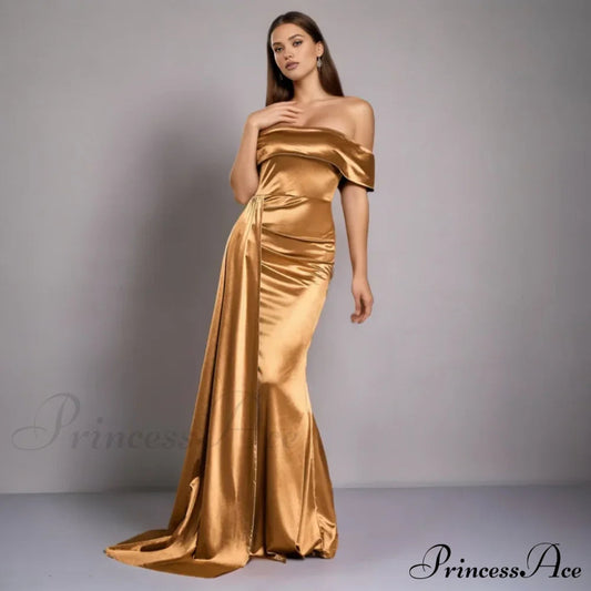 Ruched Long Satin Party Dress
