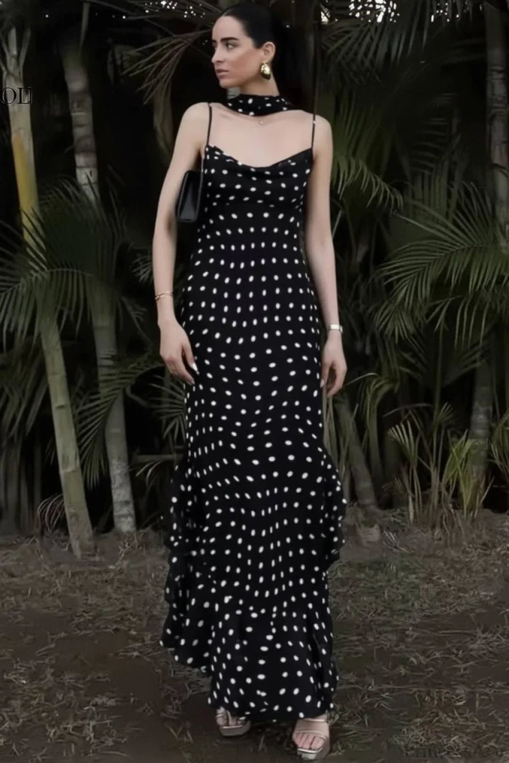 Ruffled Spaghetti Strap Maxi Dress Black / S