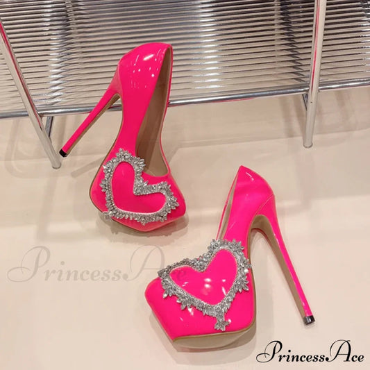 Pink High Heels Women Pumps with Crystal Platform Stiletto - Spring/Autumn Fashion - Round Toe - Wedding/Stripper Shoes