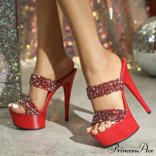 Runway Style Super High Heels Sequined Pvc Summer Party Banquet Big Size Platform High Heel