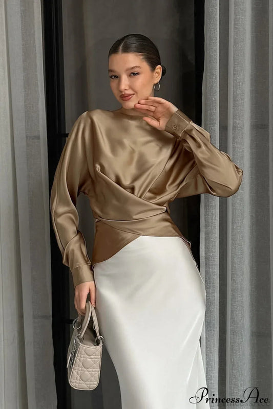 Satin Crew Neck Pullover Blouse