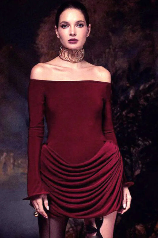 Satin Ruffled Off-Shoulder Party Dress