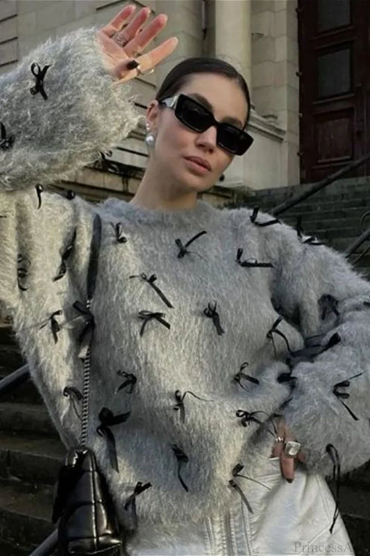 Seamoss Bowknot Warm Knit Sweater