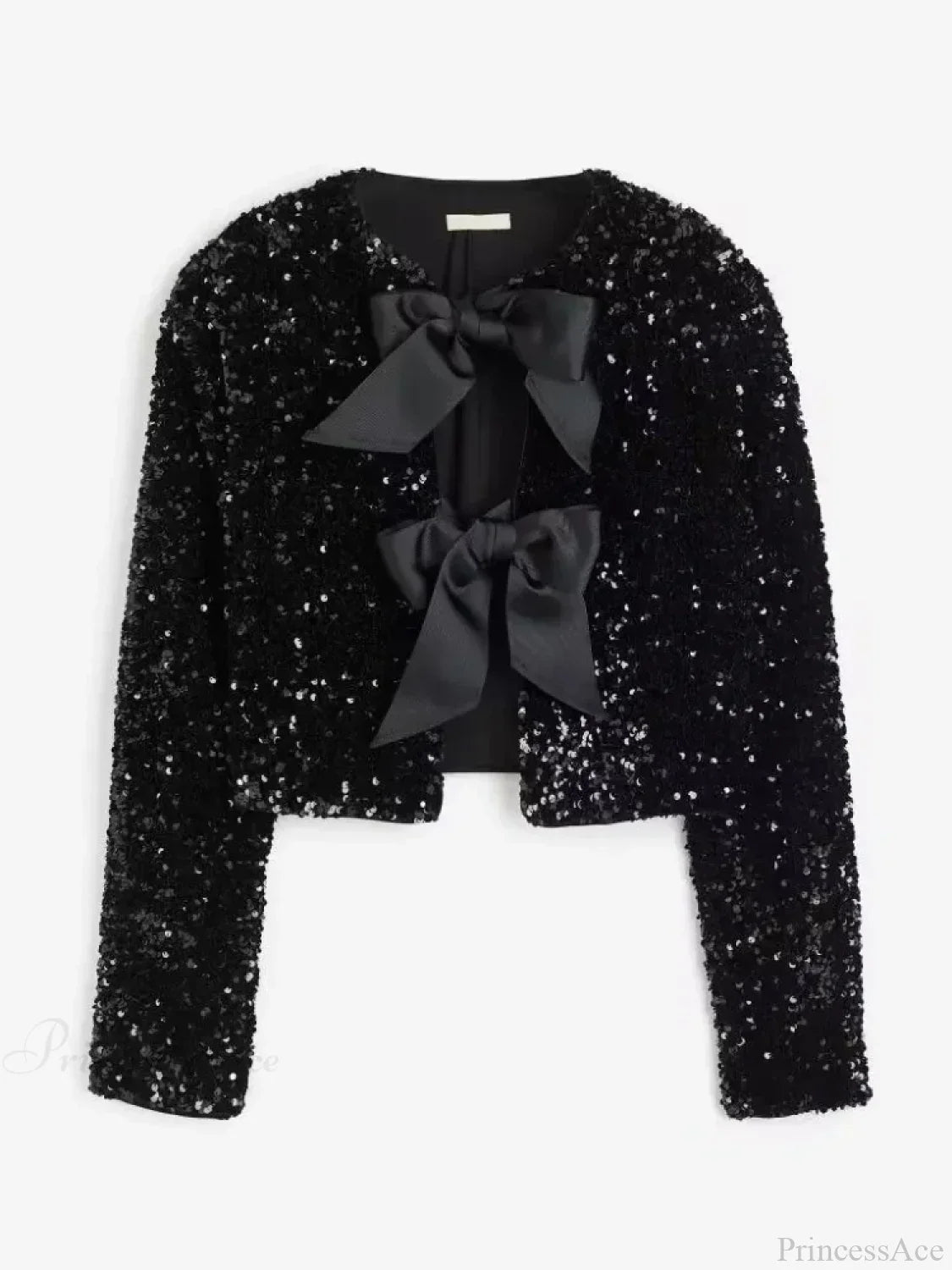 Sequin Bow Lace-Up Short Coat Black / Xs Coats-241208