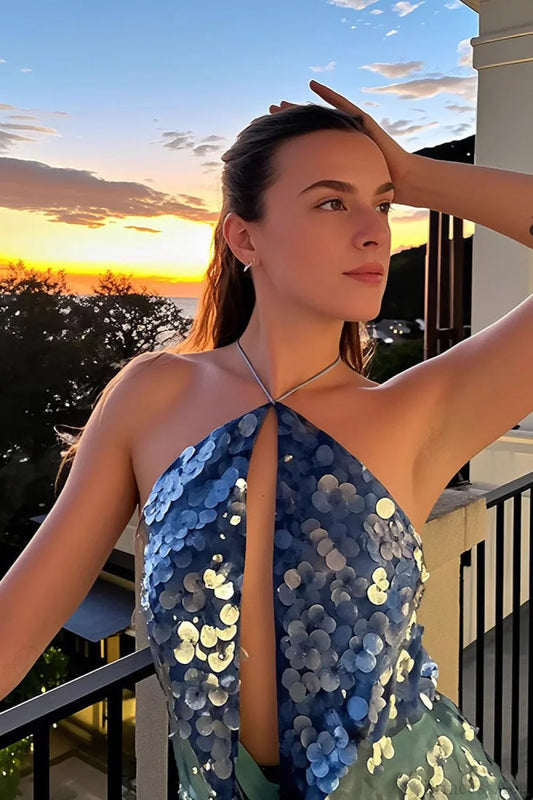 Sequin Halter Neck Backless Bodycon Mini Dress