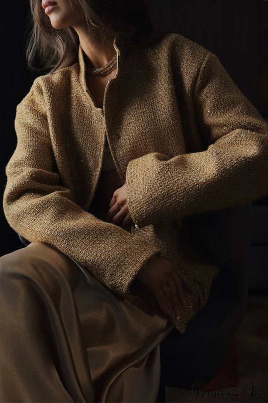 Sequin Metallic Stand Collar Loose Fashion Coat