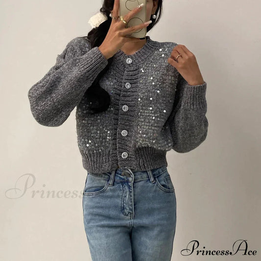 Sequined Knit Long Sleeve Cardigan