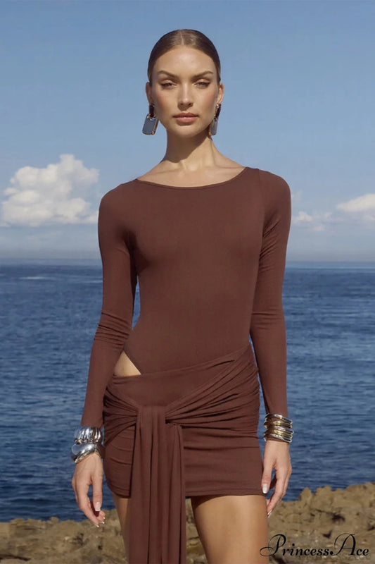 Sexy Crew Neck Lace-Up Bodycon Mini Dress