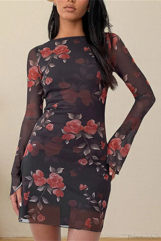 Sexy Floral Tulle Fitted Mini Dress