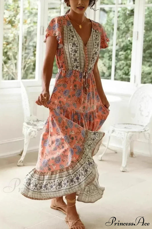 Sexy High Split Flare Sleeve Rayon Cotton Boho Dress