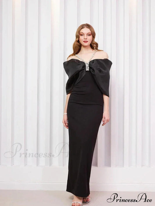 Sexy Off Shoulder Diamond Straps Bandage Black Pleated Shiny Celebrity Christmas Party Dress