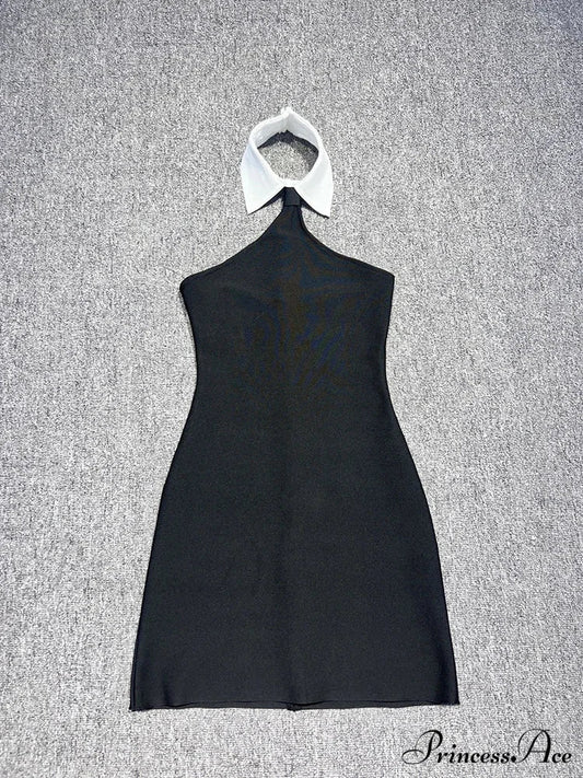 Sexy Patchwork Sleeveless Bandage Dress Black Backless Bodycon Mini Christmas Party Dress