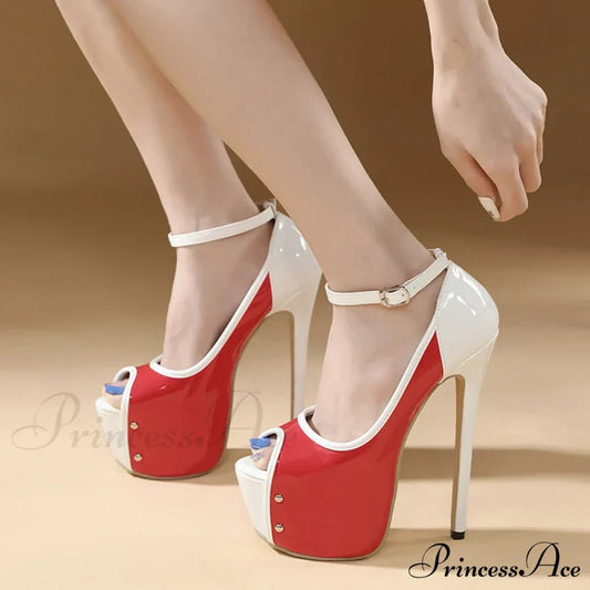 Sexy Peep Toe Ultra High Heels Platform Pumps Stiletto Shoes Red - Party Club Strip Pole Dance Wedding Banquet Women's Fashion