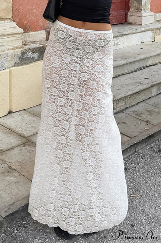 Sexy Sheer Floral Jacquard Long Skirt