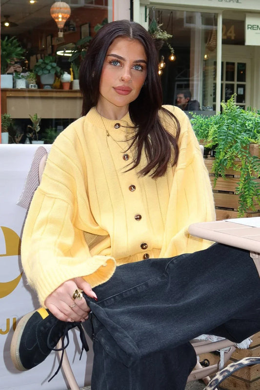 Simple Solid Rib Crewneck Oversized Cardigan Sweater