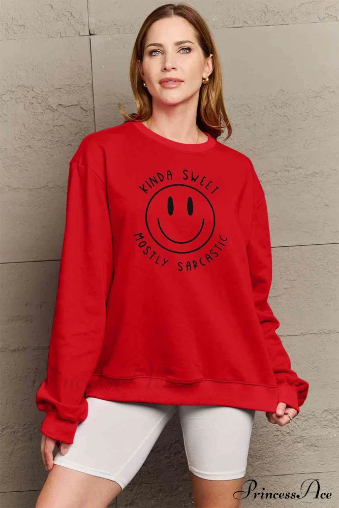 Simply Love Full Size Smiling Face Graphic Sweatshirt Red clothes long sleeve long sleeve shirts long sleeve top Ship From Overseas Shipping Delay 09/29/2023 - 10/04/2023 Simply Love sweater sweaters