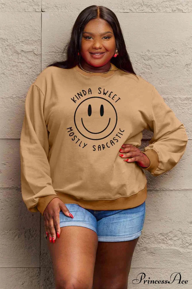 Size Full Face - Smiling Simply Graphic Sweatshirt Love Sweaters-L