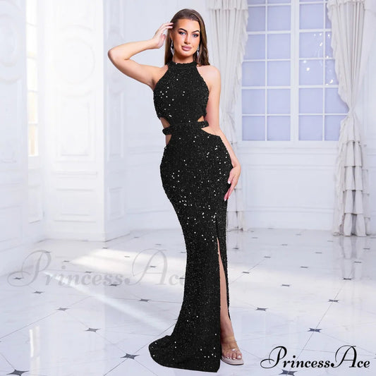 Sleeveless Hollow Out Sequined Party Dress