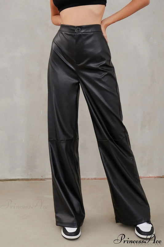 Slim Faux Leather High Waist Wide Leg Pants