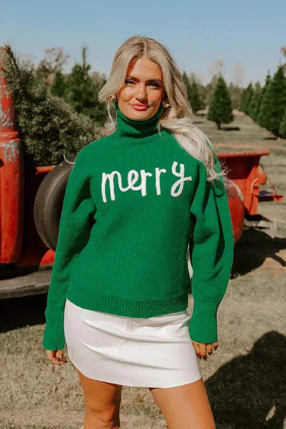 Soft Knitting Christmas High Tie Chic Sweater Green / S Sweaters-L