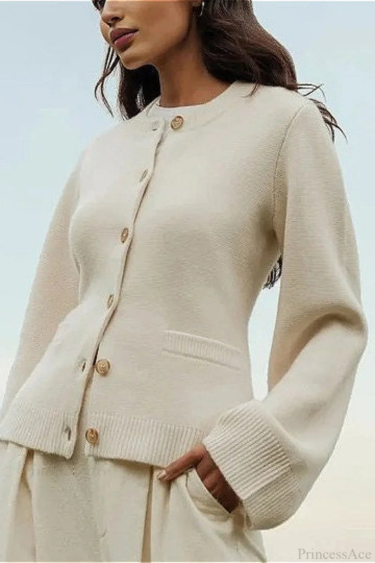 Solid Cinched Waist Elegant Minimal Cardigan Sweater