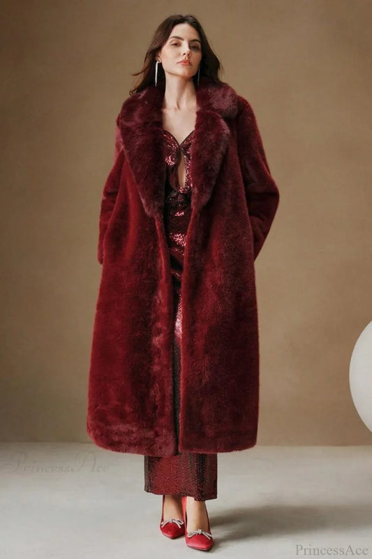 Solid Color Casual Furry Collar Faux Fur Overcoat