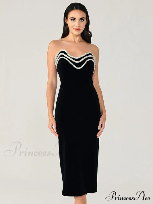 Solid Color Strapless Bodycon Party Dress