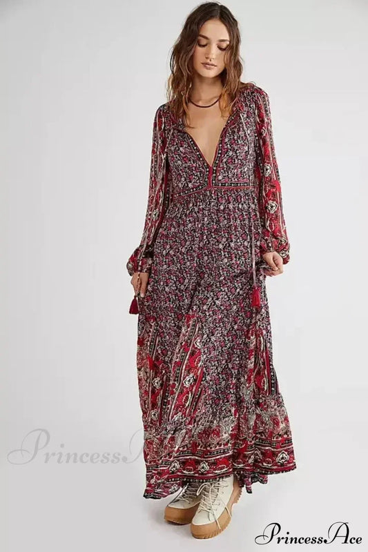 Solid Color V-neck Flare Sleeve Summer Boho Dress