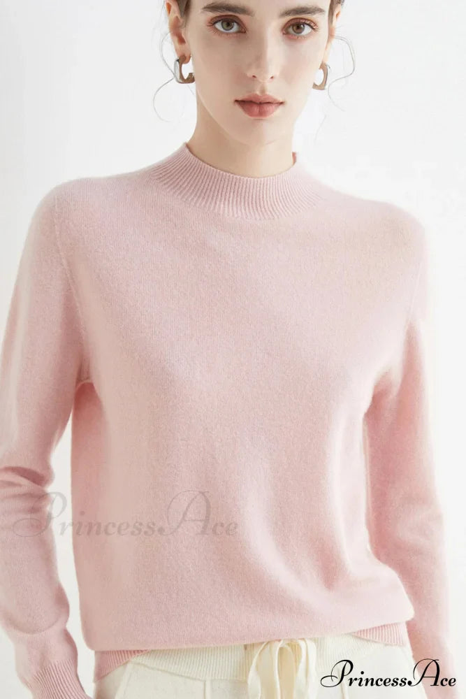 Solid Color Wool Sweater With Mock Neck Pink / S Sweaters-L