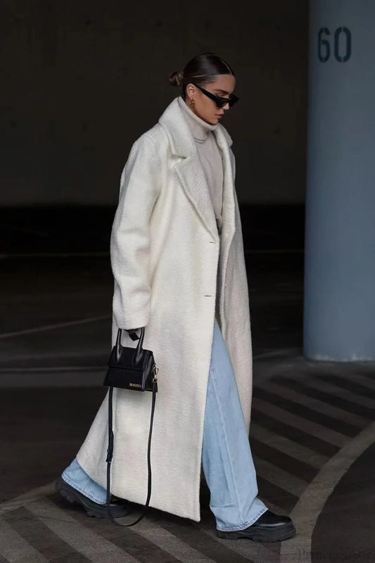 Solid Elegant Minimalist Warm Notched Collar Teddy Overcoat