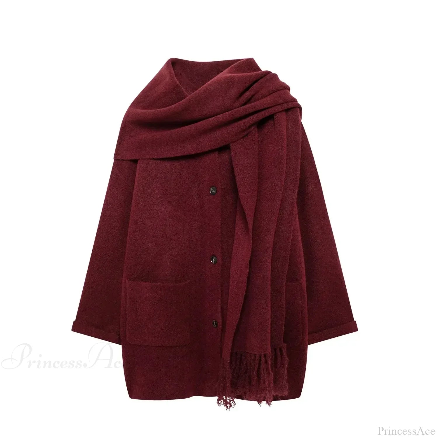 Solid Knitted Single Breasted Coat Burgundy Red / S Coats-241208