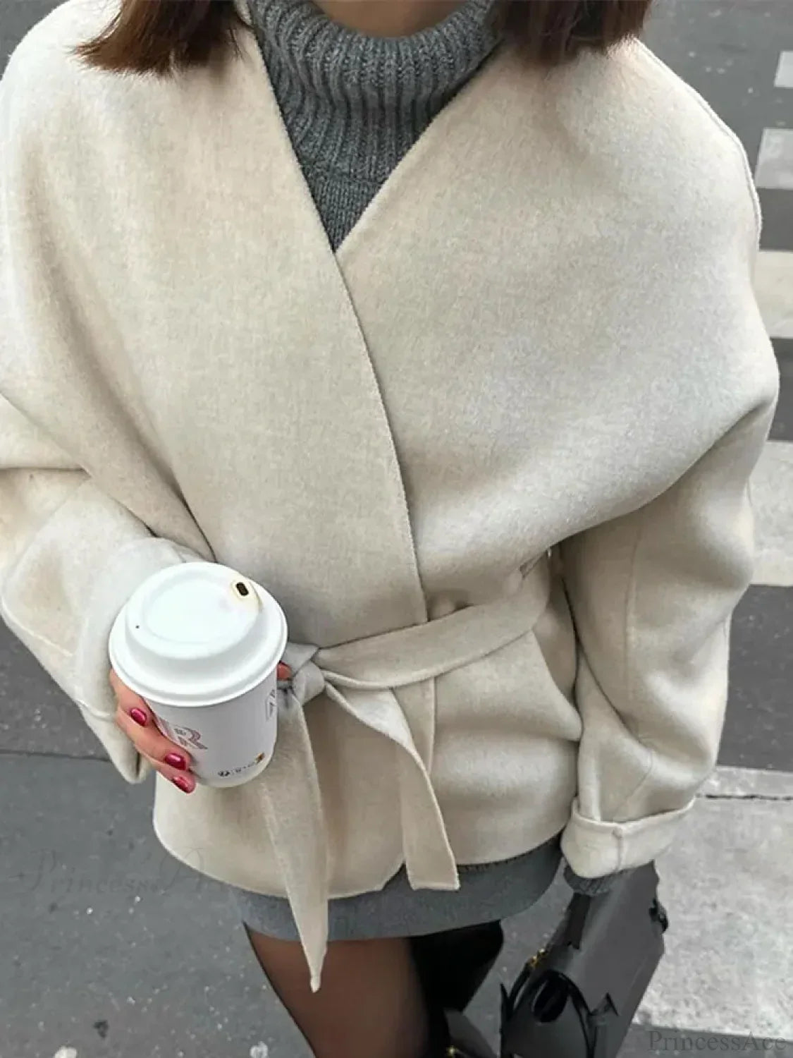 Solid Lace-up V-neck Cardigan Coat